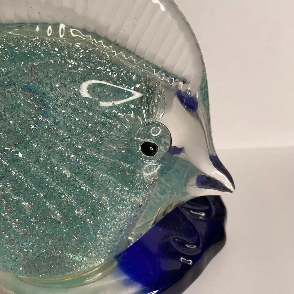 Vintage PartyLite Tropical‎ Fish Tea Light Candle Holder Art Glass Sparkly Blue - Picture 4 of 11